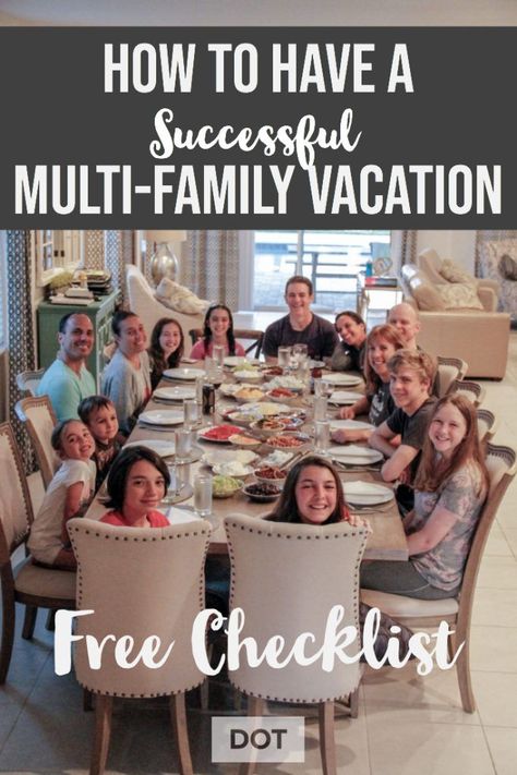 How to plan the ultimate multifamily vacation. Vacationing with a large family? Or doing a multigenerational vacation? These tips and tricks will help you plan along with a free checklist. #multifamily #vacation #multigenerational #travel Family Beach Vacation Tips, Vacationing With Friends, Family Beach Vacation Meals, Multi Family Beach Vacation Tips, Family Vacation Checklist, Family Beach Trip Ideas, Large Family Vacation Ideas, Multi Family Vacation Meal Planning, Family Vacation Activities Ideas