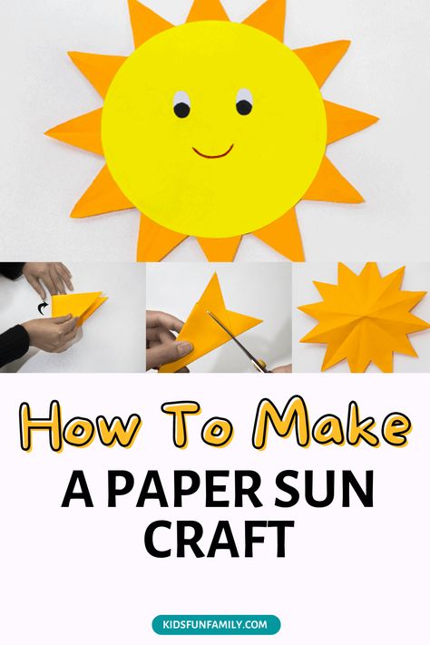 3d Sun For Bulletin Board, Sun Decorations Diy, Sun Craft For Toddlers, Craft Sun, Paper Plate Sun Craft, Sun Diy Craft, Sunshine Crafts For Preschoolers, Sun Paper Craft, How To Make A Sun