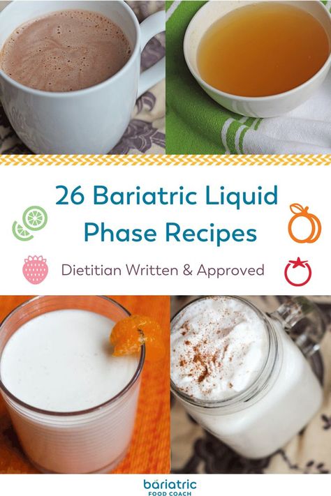 Liquid Diet Ideas, Bariatric Recipes Sleeve Liquid Diet, High Protein Bariatric Recipes, Full Liquid Diet, Liquid Diet Recipes, Duodenal Switch, Bariatric Recipes Sleeve, Gastric Bypass Diet, Clear Liquid Diet