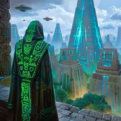 Magic Fantasy World Concept Art, Sci Fi Places, Medieval Futurism, Sci Fi Magic, Science Fantasy Art, Scifi Concept Art, Advanced City, Fantasy Technology, Scifi Ideas