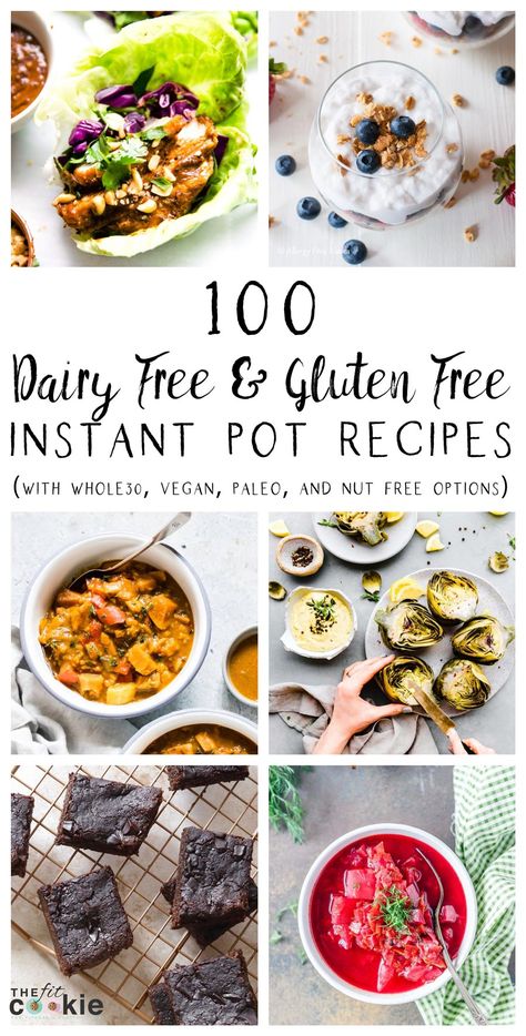 Looking for dairy free and gluten free Instant pot recipes? We gathered up 100 great pressure cooker recipes that have you covered from breakfast to dessert, with lots of paleo, keto, Whole30, vegan, and nut free options! - @TheFitCookie #instantpot #pressurecooker #dairyfree #glutenfree Gluten Free Instant Pot Recipes, Gluten Free Instant Pot, Gf Df Recipes, Whole30 Vegan, Dairy Free Meals, Gluten Dairy Free Recipes, Df Recipes, Dairy And Gluten Free, Dairy Free Gluten Free