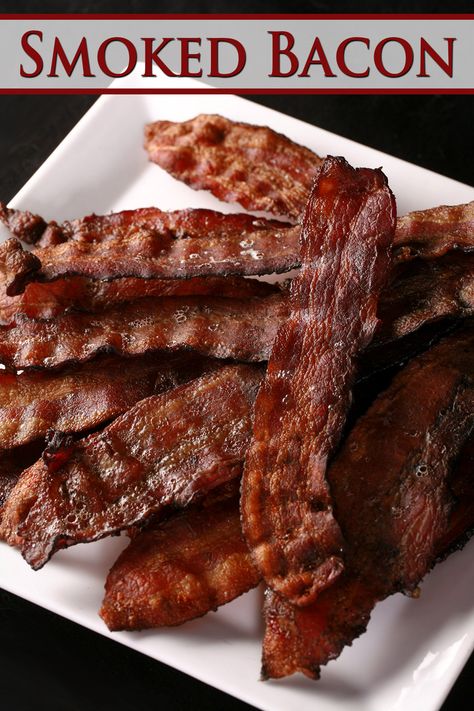 A plate piled high with crispy smoked bacon slices. Bacon On The Smoker, Bacon In Smoker, Bacon On Smoker, Smoker Bacon, Pitboss Recipes, Traeger Bacon, Smoked Bacon Recipes, Entree Ideas, Traeger Cooking