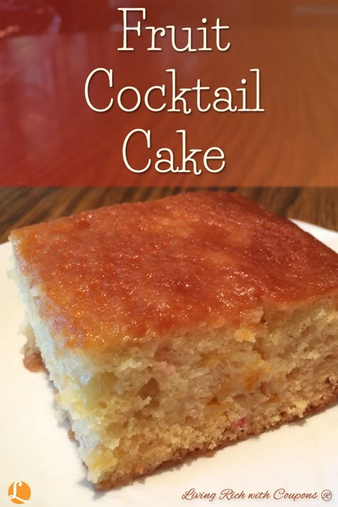 Fruit Cocktail Cake Recipe -Living Rich With Coupons® Fruit Cocktail Recipes, Fruit Cocktail Cake, Spicy Candy, Cocktail Cake, Cakes Frosting, Fruit Cocktail, Cake Fruit, Dump Cakes, Salty Cake