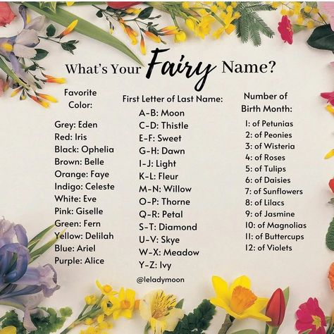 @mysticwitchofthemoon’s Instagram profile post: “Iris dawn of daisies, what about you guys? By @leladymoon . . . . #wiccansofinstagram #witchlife #witchesofinstagram #witch #witchcraft…” Fairy Name Generator, Color Street Interactive Posts, Your Fairy Name, Evil Eye Removal, Character Personality Traits, Fairy Name, Fairy Theme Birthday Party, Fairy 1st Birthday, Fairy Miniatures