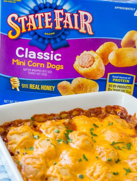 Chili Hot Dog Casserole, Hot Dog Slaw, Hot Dog Slaw Recipe, Hot Dog Meals, Easy Ingredient Recipes, Chili Cheese Recipes, Corn Dog Casserole, Cheese Corn Dog, Sausage Casseroles