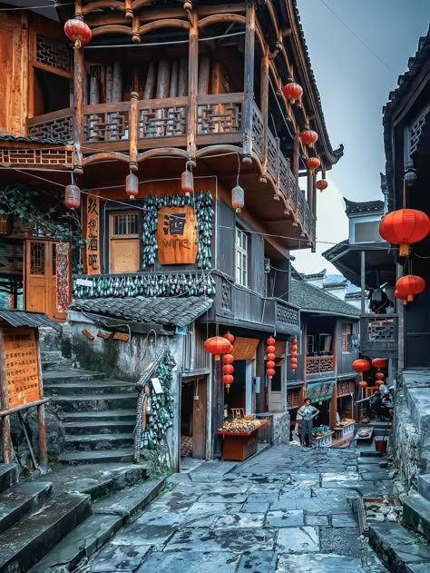 Ancient Asian Architecture, Chinese Streets, Town Reference, Chinese Village, Ancient Chinese Architecture, China Architecture, Hunan China, Japan Architecture, Chinese House