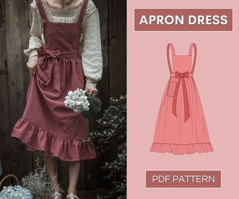 Apron Dress Pattern, Pinafore Sewing Pattern, Pinafore Dress Pattern, Pinafore Pattern, Cottage Dress, Illustrated Instructions, Apron Sewing, Apron Pattern, Apron Sewing Pattern