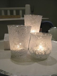 Life: Designed: DIY Lace Candle Holders Doily Projects, Lace Jars, Lace Candle Holders, Lace Candles, Wedding Dress Crafts, Lace Painting, Craft Board, Diy Candle Holders, Welcome To My World