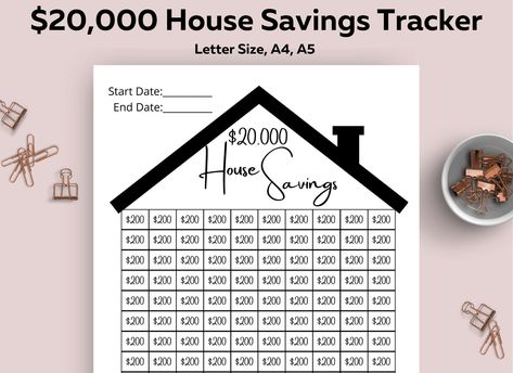 Excited to share this item from my #etsy shop: 20k House Savings Tracker, Printable, Savings Goal, New House Tracker, 20,000 House Tracker Planner, 8.5 x 11, A5, A4 #planner #budget #savings #saving #house #home #tracker 100000 Savings Plan, 5000 Savings Plan, House Savings Tracker, House Savings, Savings Tracker Printable, Saving Budget, 52 Week Savings Challenge, Savings Chart, Payment Tracker