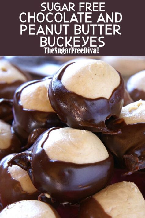 Sugar Free Candy Recipes, Sugar Free Cookie Recipes, Buckeye Balls, Sugar Free Desserts Easy, Peanut Butter Buckeyes, Buckeyes Recipe, Sugar Free Peanut Butter, Sugar Free Baking, Sugar Free Recipes Desserts