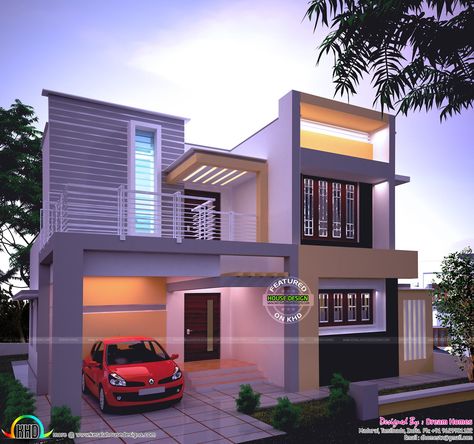 1538 sq-ft beautiful modern house in night view House Design In Kerala, Holiday House Plans, House Desine, Space Age Architecture, 1500 Sq Ft House, House Plans With Photos, Home Gym Design Garage, Small House Front Design, Small House Elevation