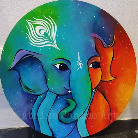 Creative Acrylic Painting Ideas, Rangoli Designs Of Ganesha, Rangoli Krishna Designs, Creative Rangoli Ideas, Rangoli Of God, Ganapati Painting Easy, Ganesh Canvas Painting Easy, Elephant Rangoli Design, Abstract Rangoli Designs