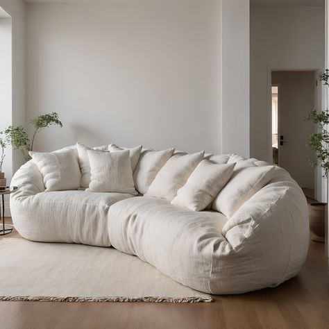 Off White Coocoon Puffer Couch Aesthetic Couches, Puffy Couch, White Cloud Couch, All White Furniture, Fluffy Couch, Dining Room Playroom, Dior Winter, Neutral Couch, Couch White