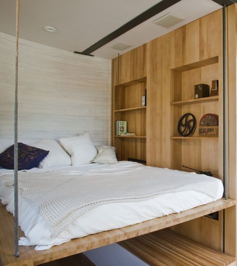 5 Space-Saving Retractable Loft Beds - The Organized Home Trampoline Bedroom, Retractable Bed, Mezzanine Loft, Taupe Bedroom, Hanging Bed, Loft Beds, Bed Plans, Farmhouse Bedroom Decor, Murphy Bed