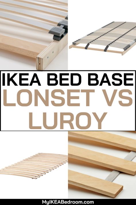 Comparison of IKEA Lonset and Luroy bed base. The Luroy slatted bed is less expensive than the Lonset. Get to know more about the difference between Lonset and Luroy bed base from IKEA. Ikea Luroy Hack, Lönset Ikea, Luroy Hack, Ikea Bed Base Hack, Floor Bed Ikea Hack, Ikea Bed Slats Hack, Ikea Midi Bed, Lillesand Bed, Ikea Slatted Bed Base