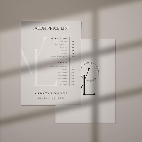 Clinic Price List Design, Beauty Salon Price List Design, Cosmetology Price List, Price List Hair Salon, Price List Beauty Salon, Spa Price List Design, Salon Service Menu Ideas, Service List Design, Salon Price List Ideas