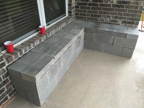 Cinder Block Ideas, Cinder Block Furniture, Block Furniture, Cinder Block Bench, Planter Bench, Cinder Blocks, Building A Raised Garden, Concrete Bench, Outdoor Benches