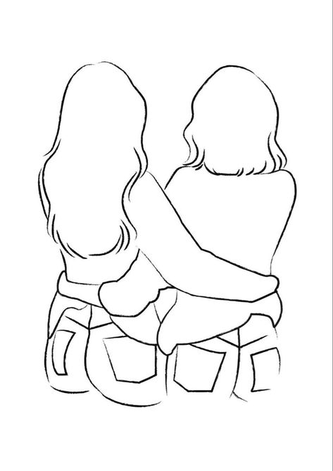 Besties Drawing Best Friends, Best Friend Sketches, Best Friend Canvas, Hugging Drawing, Drawings To Trace, Girl Outlines, Sisters Drawing, Friends Sketch, Friend Painting