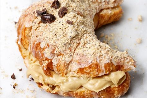 Coffee Pastry Cream - The Washington Post Almond Croissant, Paris Brest, Almond Cream, Pastry Cream, Cookie Crumbs, French Pastries, Eclairs, Sliced Almonds, Confectioners Sugar