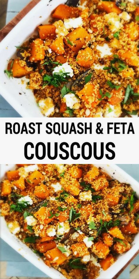 Roast Squash and Feta Couscous - Countsofthenetherworld.com Feta Couscous, Vegetarische Diners, Roast Squash, Roast Butternut Squash, Couscous Dishes, Sandwich Vegetarian, Vegetarian Roast, Easy Suppers, Cooking Vegetables