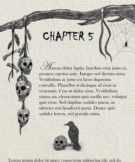 Horror Books Covers, Book Page Design Ideas, Chapter Header Design, Books Pages Aesthetic, Spooky Header, Book Cover Horror, Fantasy Books Art, Illustration Book Layout, Chapter Design