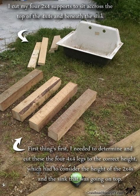 How to build a kitchen sink base DIY wood working tips and tutorials at Grandmas House DIY Utility Sink Stand, Diy Sink Base, Diy Kitchen Sink Base, Diy Kitchen Sink Cabinet, Rustic Kitchen Sinks, Outdoor Garden Sink, Kitchen Sink Remodel, Outside Sink, Sink Diy