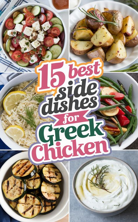 Elevate your Greek chicken game with these mouthwatering side dishes! 🍽️🇬🇷 #GreekChicken #DeliciousSides What To Serve With Greek Chicken, Chicken Souvlaki Sides, Greek Chicken Side Dish, Greek Chicken Sides, Greek Food Side Dishes, Side Dishes For Greek Chicken, Sides For Greek Chicken, Side Dishes To Go With Chicken, Greek Sides