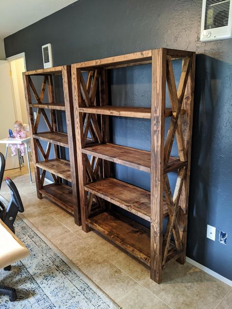 Farmhouse Bookcases, Farmhouse Bookshelf, Rustic Bookshelf, Rustic Bookcase, Bookshelf Plans, Bookcase Diy, Wood Bookshelves, Bookshelf Design, Bookshelves Diy