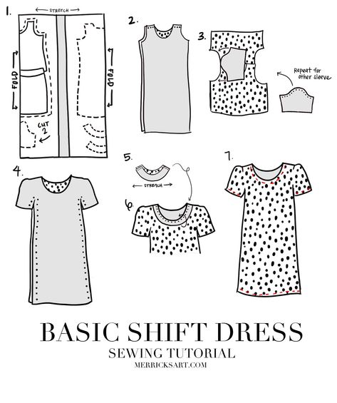 Easy Shift Dress Pattern (Sewing Tutorial) | Merrick's Art Simple Shift Dress Pattern, Shift Dress Pattern Free, Merricks Art, Sew Dress, Shift Dress Pattern, Dress Sewing Tutorials, Dresses By Pattern, Dress Patterns Free, Sewing Dress