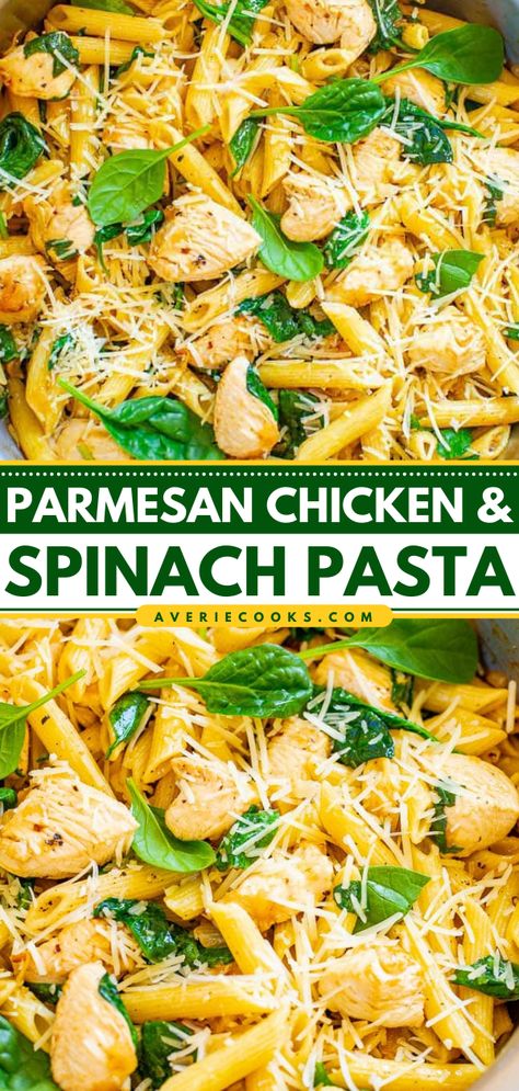 Pasta Ideas For Dinner, Chicken And Spinach Pasta, Spinach Pasta Recipes, Easy Chicken Recipes For Dinner, Chicken Spinach Pasta, Comfort Pasta, Averie Cooks, Easy Pasta Salad Recipe, Best Pasta Salad