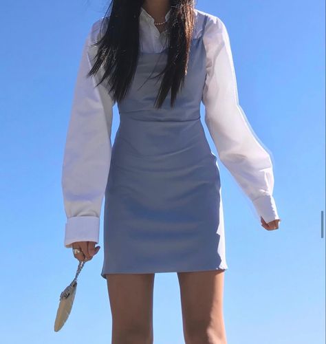 Shirt And Dress Outfit Layering, Dress Layering Outfit, Teenagers Outfit, White Shirt Dress Outfit, Classy Outfits For Teens, White Blouse Outfit, Alt Tiktok, Outfits Alt, Chic Parisian Style