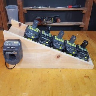 Battery Slide (Cordless Tool Battery Holder) : 5 Steps (with Pictures) - Instructables Ryobi Cordless Tools, Battery Charging Station, Cordless Drill Batteries, Ryobi Battery, Ryobi Tools, Power Tool Storage, Drill Holder, Tool Storage Diy, Battery Holder