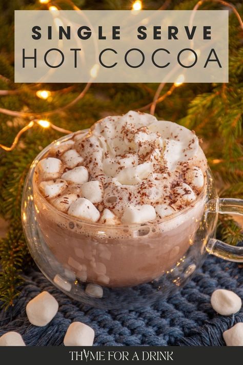 Easy Single Serve Hot Cocoa - Thyme For A Drink Homemade Hot Chocolate Single Serving, Hot Chocolate Recipes Single Serving, Hot Chocolate Single Serving, Hot Cocoa For One, Single Hot Chocolate Recipe, Single Serve Hot Chocolate Recipes, Single Cup Hot Cocoa Recipe, Hot Chocolate Recipes Healthy, Hot Cocoa Recipe Stovetop