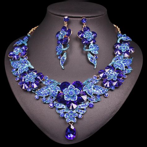 Royal Blue Accessories, Rhinestone Jewelry Set, Earrings Necklace Set, Necklace Set Indian, Crystal Jewelry Sets, Bollywood Jewelry, Simply Irresistible, Women's Jewelry Sets, Punk Jewelry