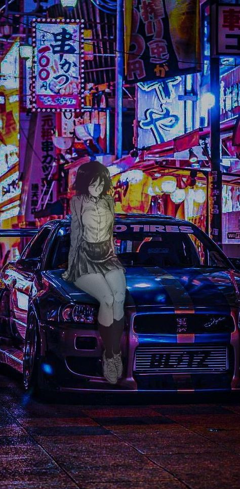 Cyberpunk Girl Art, Car And Girl Wallpaper, 90s Cars, Genos Wallpaper, Art Cyberpunk, Semi Realism, Rain Wallpapers, Night Sky Photography, Jdm Wallpaper