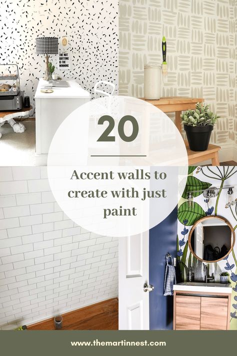 20 DIY Handpainted Accent Walls - themartinnest.com Wall Paint Bathroom, Diy Accent Wall Paint, Sponge Painting Walls, Painted Accent Wall, Faux Concrete Wall, Modern Vintage Bedrooms, Concrete Creations, Paint Bathroom, Accent Wall Stencil