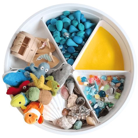 Inspire My Play Tray Activity Ideas with Compartments - Ocean Theme - Busy Busy Learning Play Tray Ideas, Busy Busy, Independent Play, Seasonal Activities, Books Crafts, Tray Ideas, Play Book, Ocean Theme, Ocean Themes