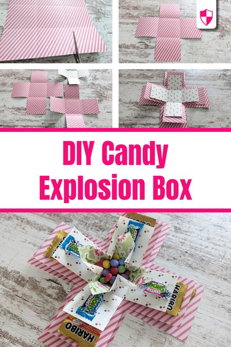 How to Make a Candy Explosion Box Candy Explosion Box Ideas Diy, Waterslide Tumblers, Easy Science Fair Projects, Christmas Kid Crafts, Explosion Box Tutorial, Diy Exploding Box, Exploding Gift Box, Diy Christmas Candy, Box Crafts