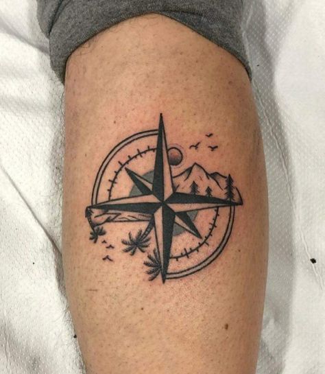 Leg Compass Tattoo, Mountain And Compass Tattoo, Men’s Compass Tattoo, Carrie Tattoo, Compass Thigh Tattoo, North Star Tattoos, Nautical Compass Tattoo, Bird Silhouette Tattoos, Lost Tattoo