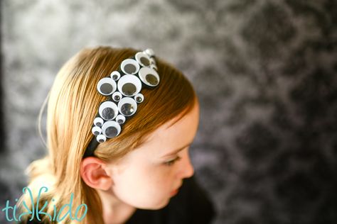 Googly Eye Halloween Headband Tutorial for the 13 Days of Halloween Blog Hop | Tikkido.com Diy Eyeball Costume, Fun Halloween Party Headband, Googly Eye Headband, Whimsical Adjustable Halloween Headband, Cute Adjustable Halloween Headband, Spider Headband, Googly Eye Crafts, Halloween Headbands, 13 Days Of Halloween