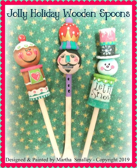 image 0 Christmas Wooden Spoons, Winter Crafts School, 2x4 Wood Crafts, Spoon Decor, Gingerbread Dolls, Americana Paint, Wooden Spoon Crafts, Spoon Ceramic, Christmas Spoons