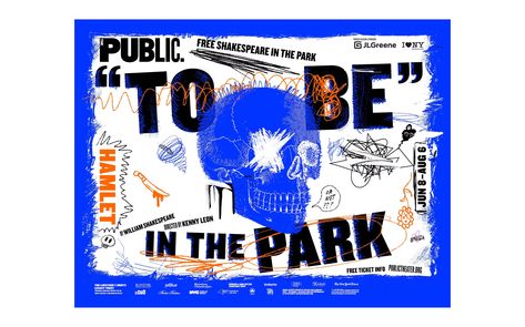 Shakespeare in the Park 2023 Shakespeare In The Park, Summer Traditions, Public Theater, Paula Scher, Grunge Design, Cross Hatching, Theatre Poster, Blue Poster, Graphic Design Inspo