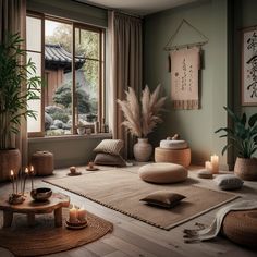 Meditation Guest Room, Relaxation Space Ideas, Home Office And Meditation Room, Japandi Meditation Room, Zen Home Decor Ideas, Zen Corner Living Room, Meditation Living Room, Zen Area Ideas, Boho Zen Room