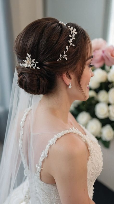 Find the perfect wedding hairstyle to complement your veil with our collection of down vintage updo tiara crown bun Korean and other styles From curly to simple ponytail to bob long to short hair we've got you covered Explore our ideas now Bun Korean, Hollywood Wedding Hair, Wedding Hairstyles With Crown, Hairstyles With Veil, Vintage Updo, Short Hair Bride, Wedding Tiara Hairstyles, Veil Ideas, Wedding Bun Hairstyles