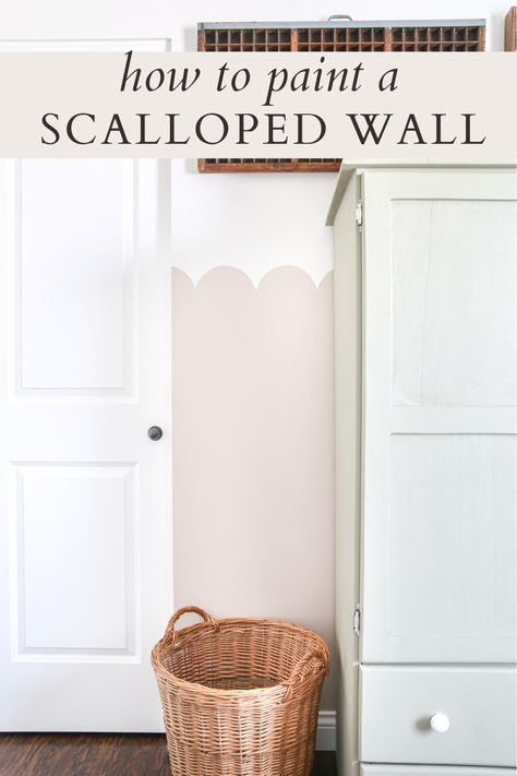 Diy Paint Patterns On Wall, Scalloped Wall Diy, Scalloped Half Wall, Paint Scallop Wall, Scalloped Wall Paneling, How To Paint Scalloped Wall, Diy Paint Wallpaper, Scalloped Painted Wall Nursery, Scalloped Edge Painted Wall