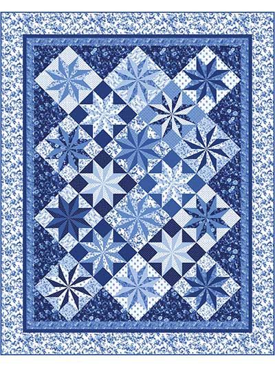 Porcelain Prisms Stars Quilt Kit Stars Quilt Pattern, Blue And White Quilts, Quilt Stars, Quilt Pictures, Two Color Quilts, Stars Quilt, Cottage Quilt, Nancy Zieman, Blue Quilt