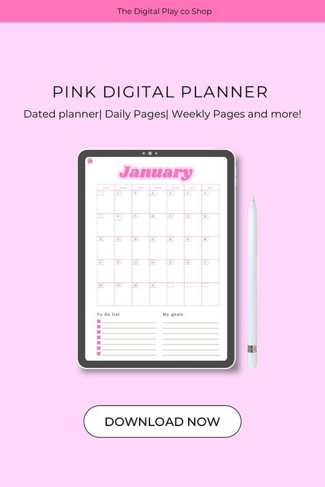 Pretty Pink Digital Planner: Download Now! Budget Digital Planner, Pink Digital Planner, Monthly Spread Ideas, Daily Template, Planner Monthly Layout, Digital Monthly Planner, Ipad Organizer, Goals Sheet, Free Digital Planner