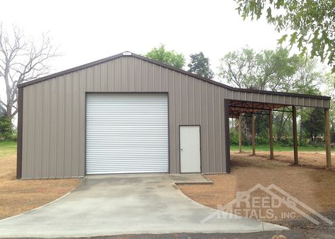 Clay, Burnished Slate 30x40x13 Enclosed Pole Barn with 16x40 Roof Only Lean-To - Reed's Metals Metal Shop Building 40x60 With Lean To, Metal Garage With Lean To, 30x40 Metal Shop, 30x40 Shop With Lean To, Metal Shop Building With Lean To, 30x40 Metal Buildings, Pole Barn Landscaping Ideas, Barn With Lean To, Shop With Lean To