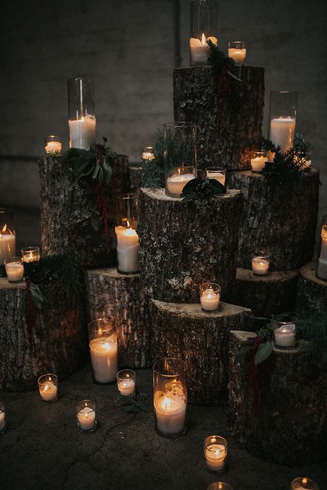 Winter Wonderland Wedding in Knoxville | Kristin & Chad - The Pink Bride Dark Wedding Theme, Forest Theme Wedding, Rustic Wedding Decorations, Enchanted Forest Wedding, Viking Wedding, Goth Wedding, Dark Wedding, Pink Bride, December Wedding