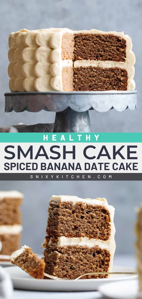 Sweet food for babies! It's the perfect dessert to make at home if you're looking for a healthy first birthday cake. Not only is this spiced banana date cake gluten-free and refined sugar-free, but it is also delicious! Save this healthy smash cake recipe! Healthy First Birthday Cake, Healthy Smash Cake Recipe, Smashed Cake, Gluten Free Cake Recipes Easy, Lemon Matcha, Smash Cake Recipe, Sugar Free Cake Recipes, Healthy Smash Cake, Maple Cream Cheese Frosting